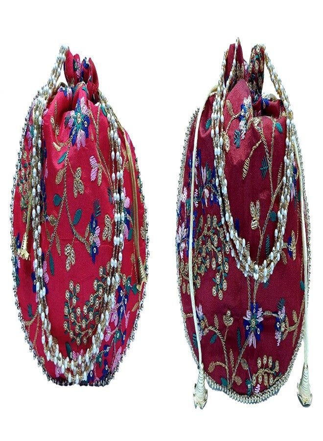 athizay Potli bag (Pack of 2 Potli) Red and maroon Multicolored Matka Designer handbags for Women wedding party - Image 1
